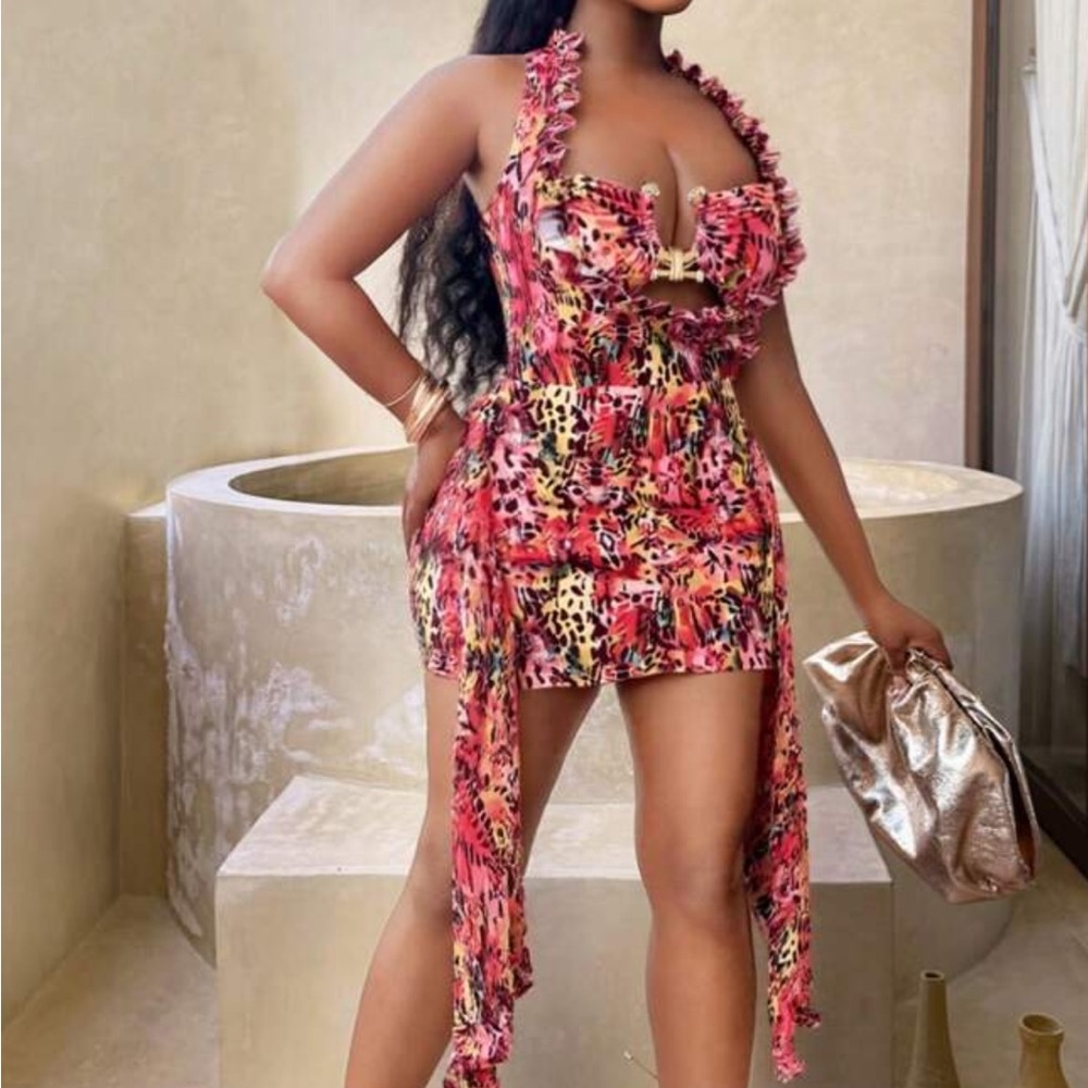 SHEIN Red and Orange Patterned Dress